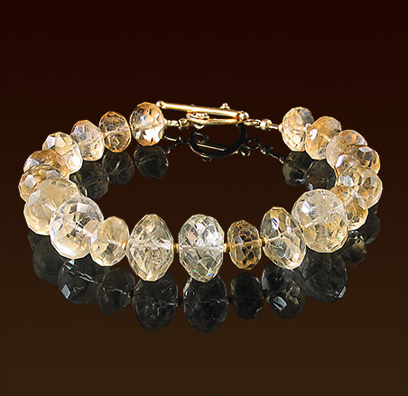 Faceted citrine gemstones bracelet, vermeil toggle clasp