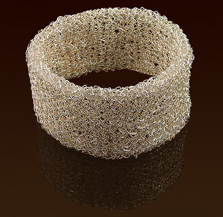 Crocheted pure silver bangle