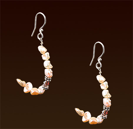 Apricot freshwater pearls, swarovski crystals, sterling french wires earrings