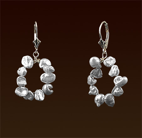 Light gray freshwater pearls, sterling lever back earrings