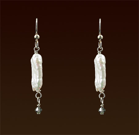 White f reshwater pearls, swarovski crystals, sterling french wires earrings