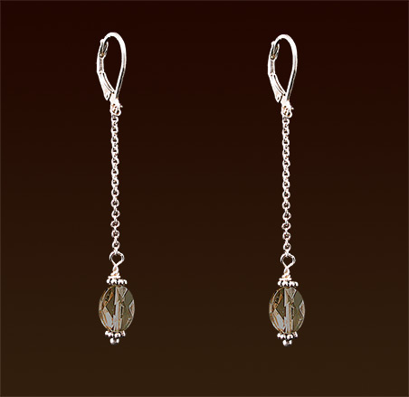 smoky quartz stones, sterling chain & lever back earrings