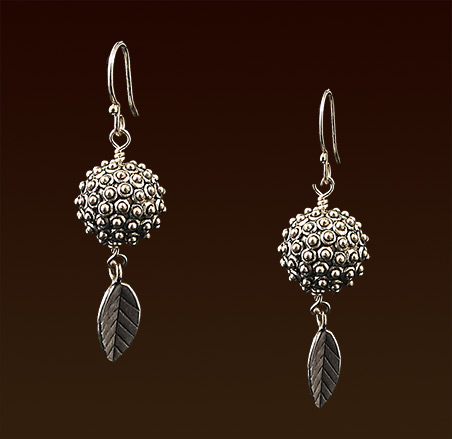 Bali silver beads and Hill Tribe leaves, sterling french wires earrings