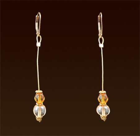 Topaz and champagne druk beads, gold filled lever back earrings