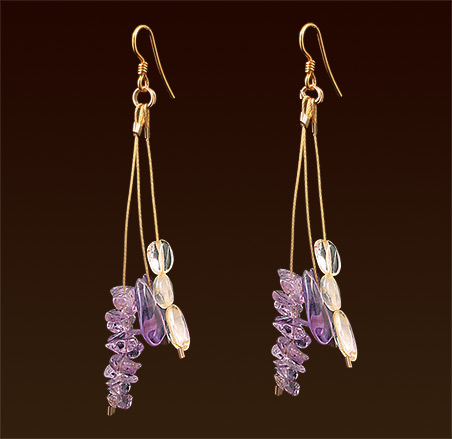 Amethyst and citrine gemstones, gold filled french wires earrings