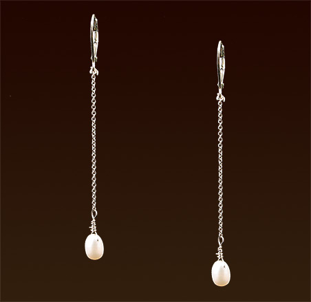 White freshwater pearls, sterling chain & lever back earrins