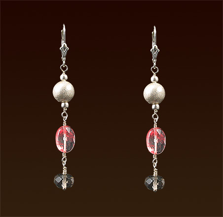 Candy quarts & smoky quarts beads, sterling satin balls & lever back earrings