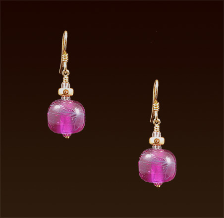 Purple lampwork beads, gold filled french wires earrings