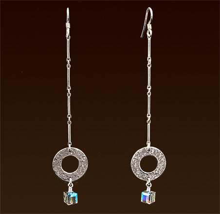 Swarovski crystal, sterling hammered rings, chain & french wires earrings