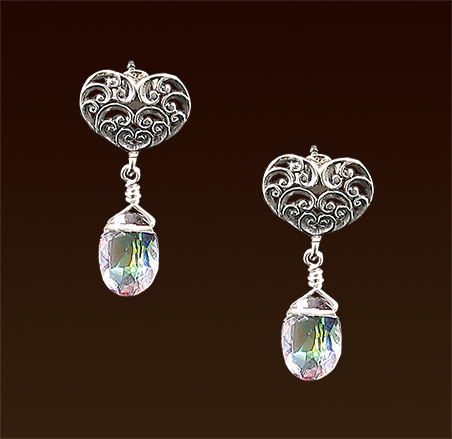 Mystic topaz gemstones, sterling filigree post earrings