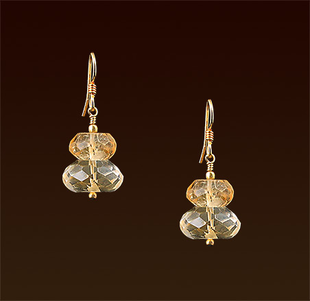 Faceted citrine gemstones, gold filled french wires earrings