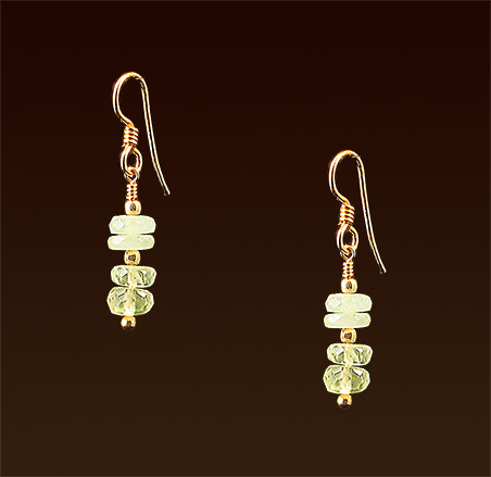 Faceted prehnite disks, gold filled french wires earrings