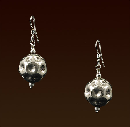 Embossed Bali silver spheres, sterling french wires earrings