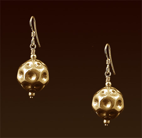 Embossed Bali vermeil spheres, gold filled french wires earrings