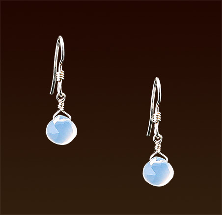 Pale blue chalcedony briolettes, sterling french wires earrings