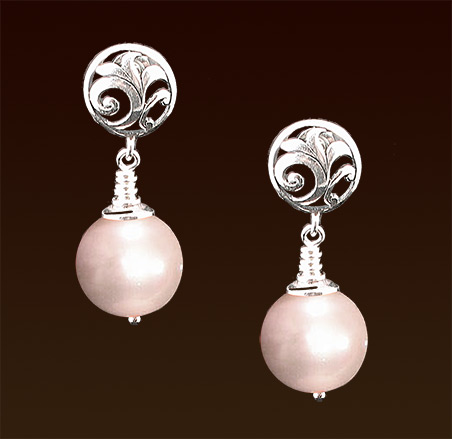 Light pink mother of pearl, sterling post earrings