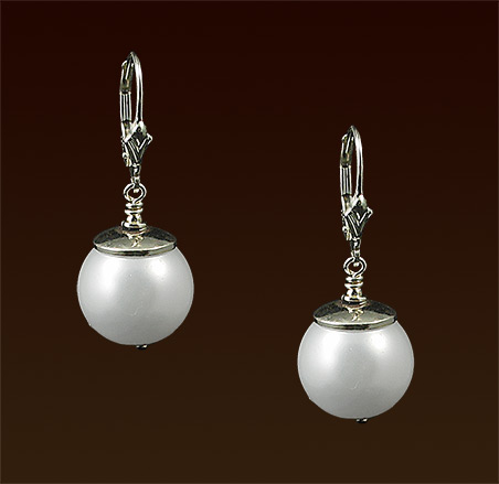 White mother of pearl, sterling lever back earrings