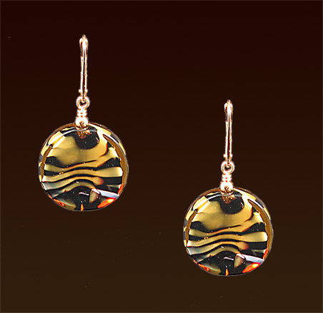 Venetian lampwork beads, tiger pattern, gold filled lever back earrings