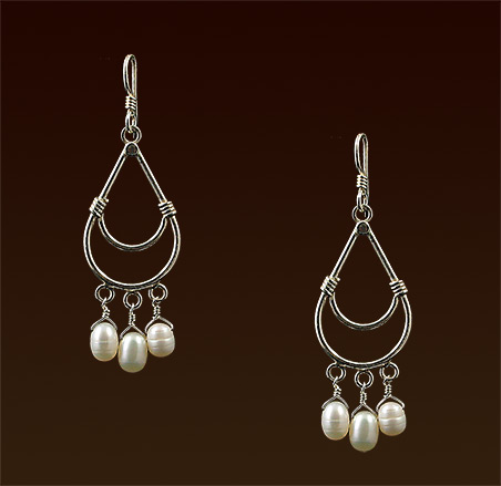 White freshwater pearls, sterling chandelier & french wires earrings