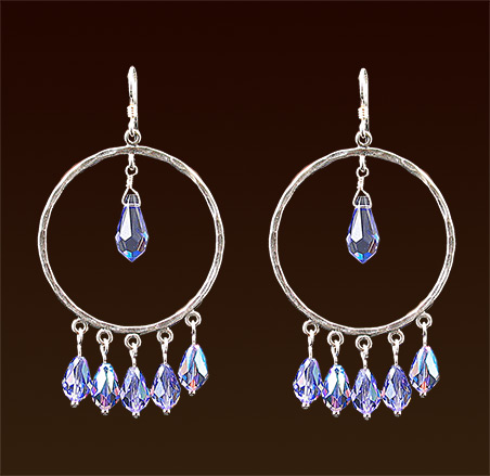 Swarovski crystals, sterling hammered hoops & french wires earrings