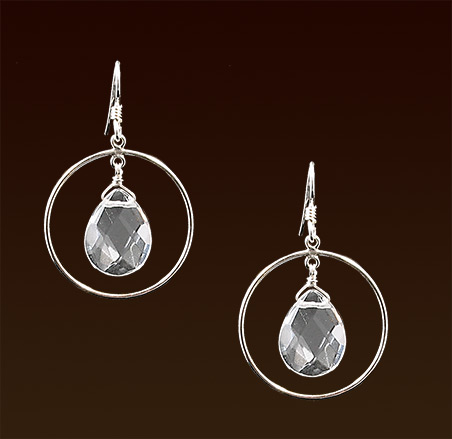 Rock crystal faceted drops, sterling loops & french wires earrings