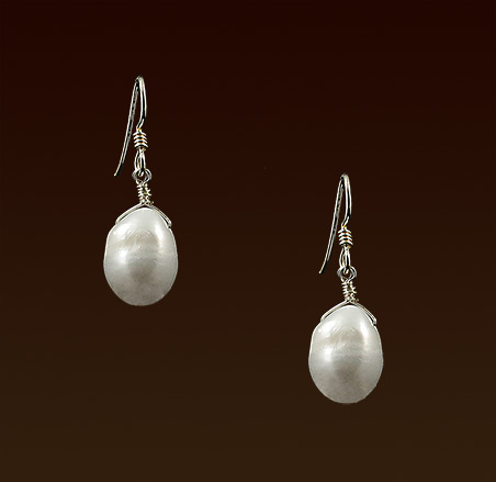 Large oblong freshwater pearls, sterling french wires earrings