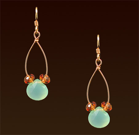 Pale green chalcedony, swarovski crystals, gold filled french wires earrings