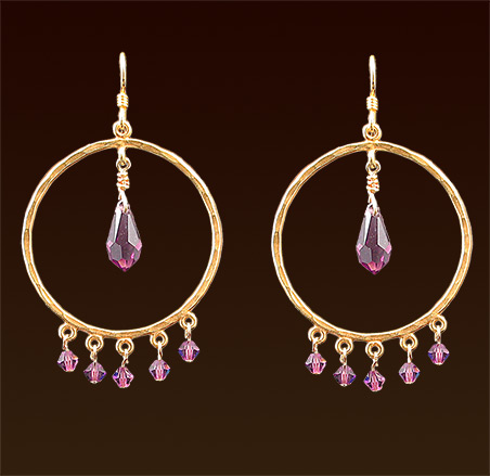 Swarovski crystals, gold filled hammered loops & french wires earrings