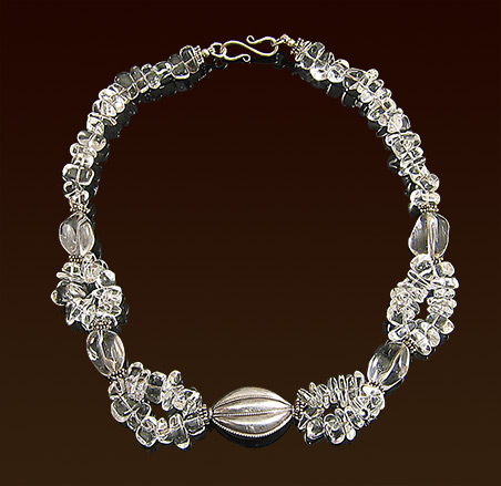 Luminous rock crystal necklace, Balinese silver focal and "S" clasp necklace