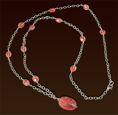 Faceted candy quartz on sterling chain necklace