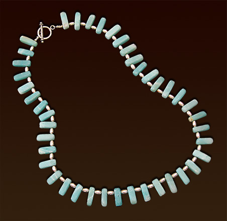 Amazonite stones necklace, sterling seed beads & toggle clasp