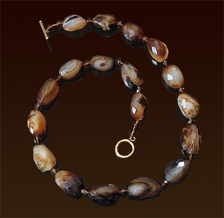 Large faceted Botswana agate stones necklace, vermeil toggle clasp