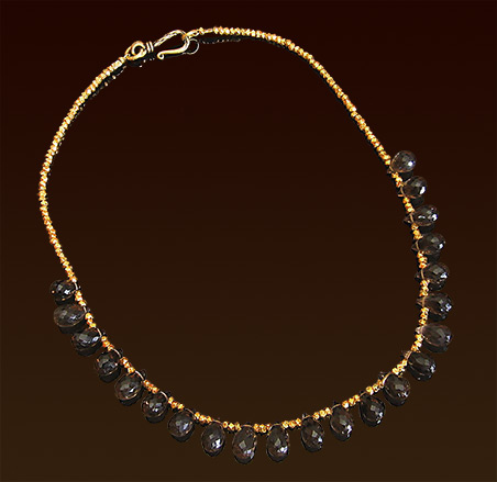 smoky quartz briolettes necklace, vermeil beads & hook clasp