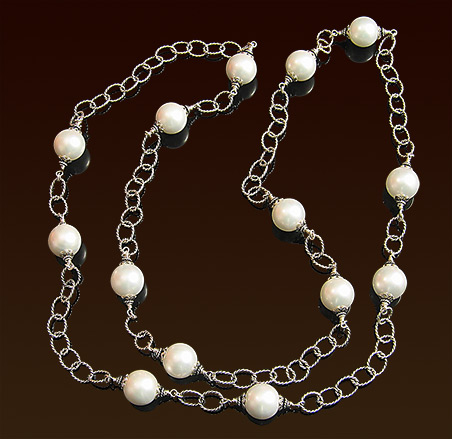 White mother of pearl on sterling chain necklace