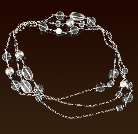 Rock crystal & freshwater pearls on sterling chain necklace