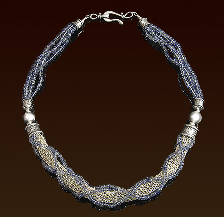 Stunning handwoven sterling mesh & multistrand iolite necklace, sterling accents and "S" hook clasp