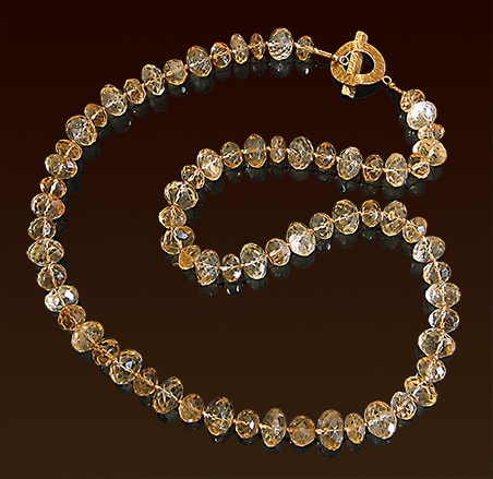 Faceted citrine gemstones necklace, vermeil toggle clasp