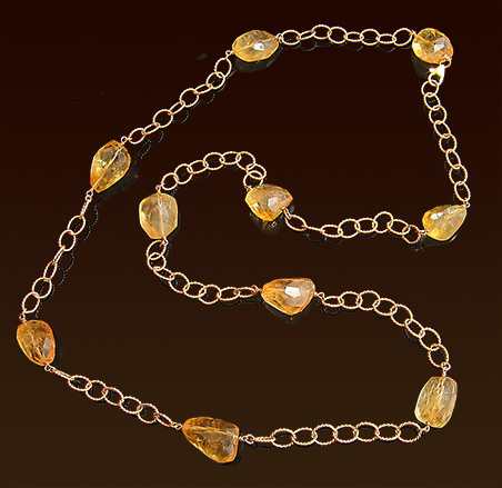 Rough cut citrine gemstones necklace on gold filled chain, lobster clasp