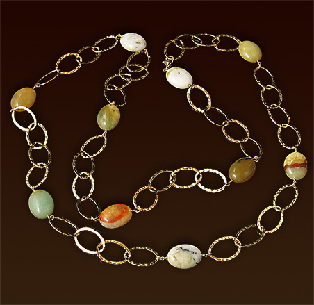 Hammered gold filled chain necklace with agate stones