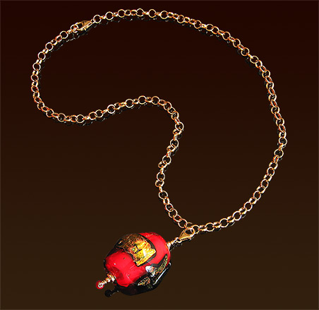 Gold filled chain necklace with lobster clasp, 19", detachable one of a kind lampwork glass bead