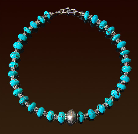 Turquoise and Balinese silver necklace with "S" clasp