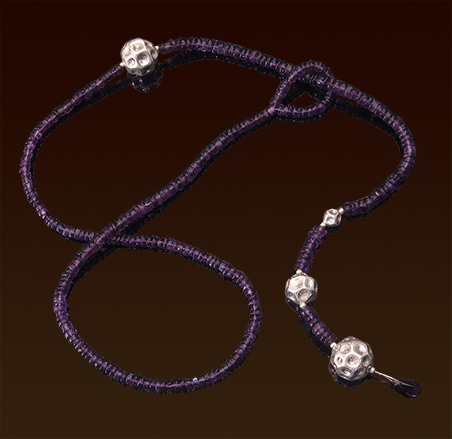 Amethyst lariat with Balinese silver embossed bead