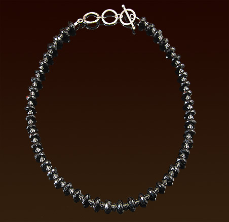 Black spinel gemstones necklace, swarovski crystal, sterling toggle clasp