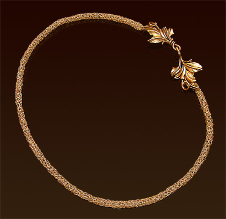 Crocheted gold filled wire necklace, vermeil clasp